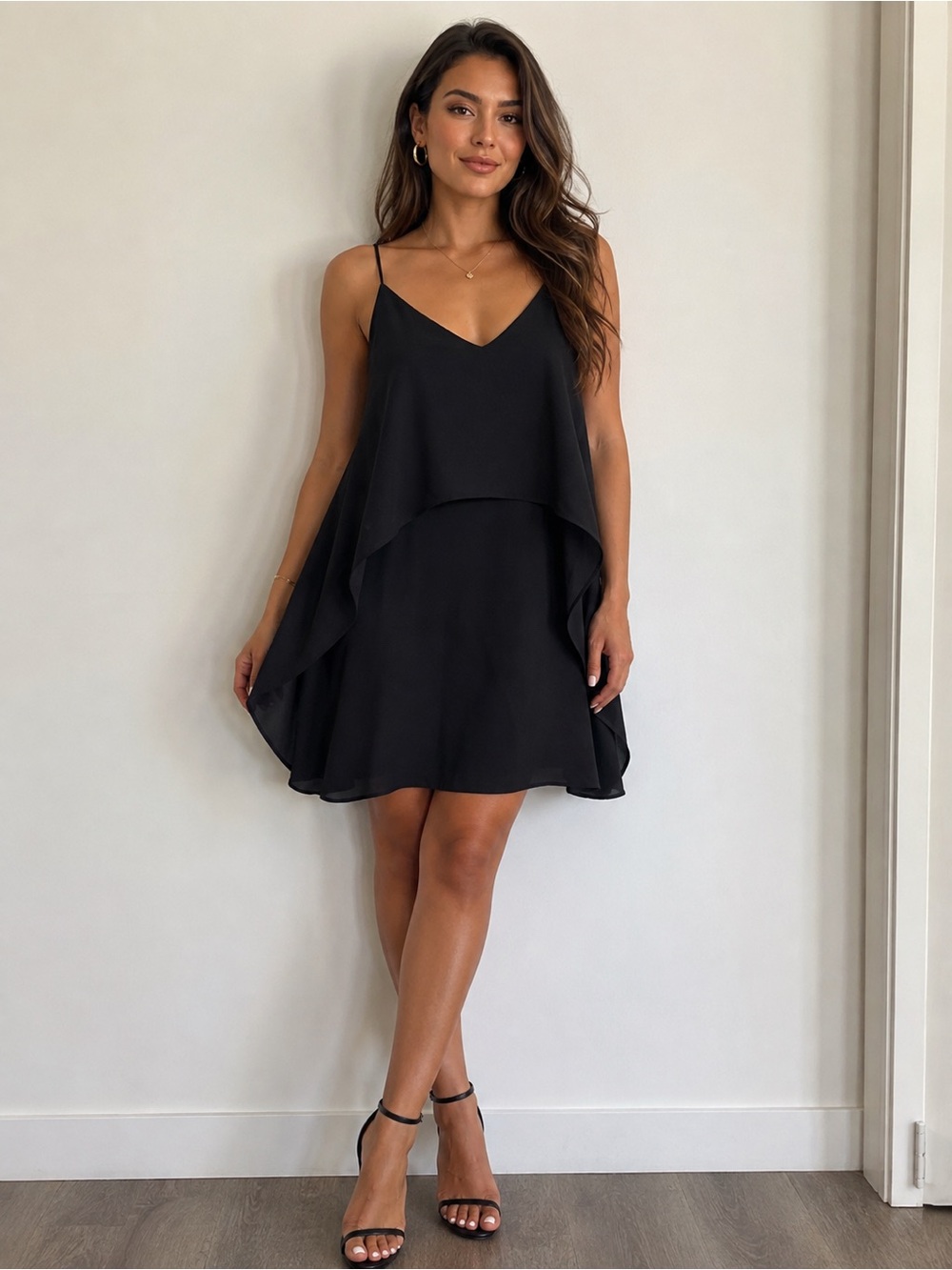 White House black market  Black Layered Spaghetti-Strap Mini Dress